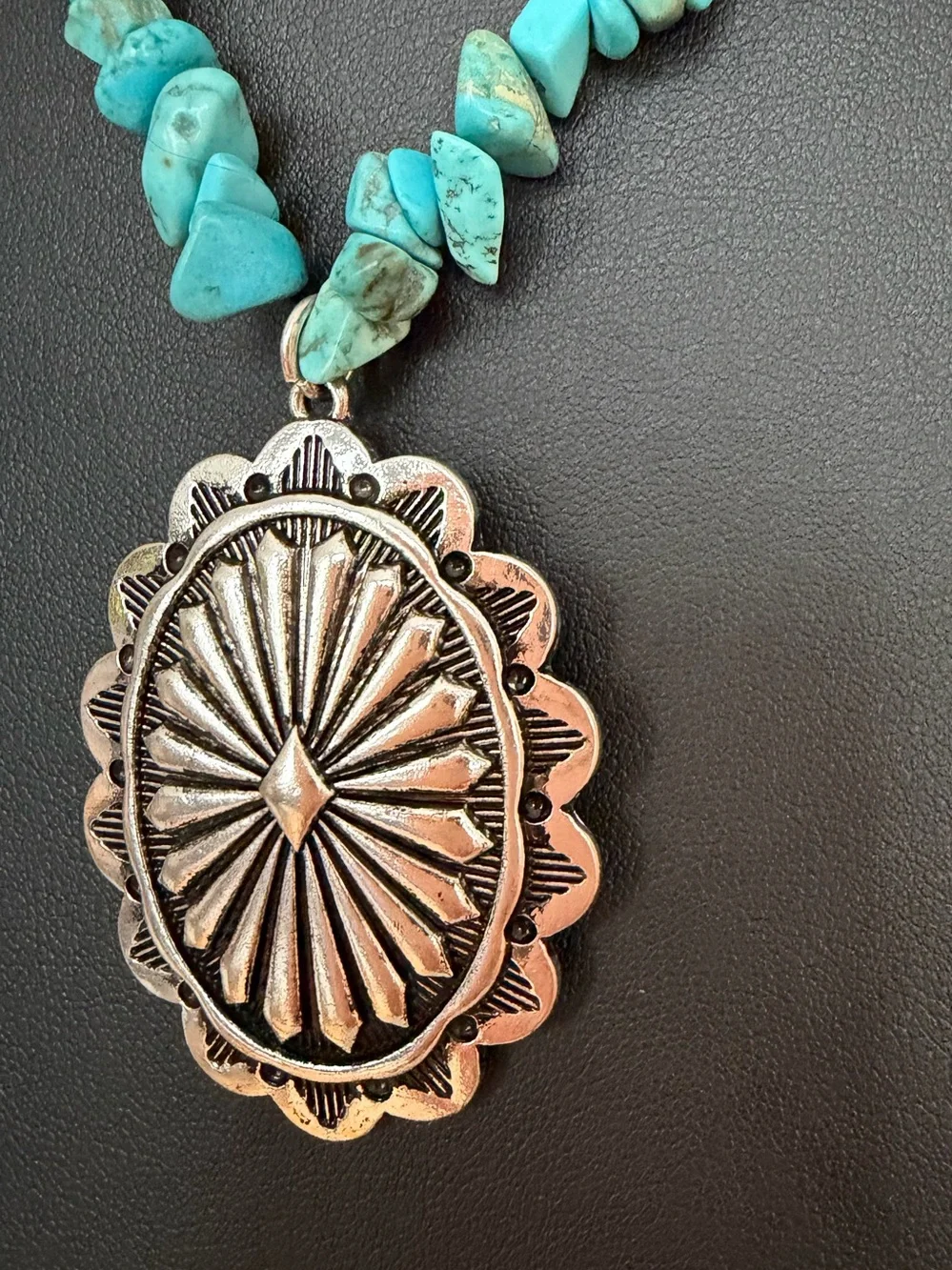 Turquoise Stone Chip‎ Silver Tone Necklace Blue Jewelry BoHo Southwestern